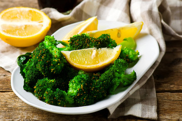 Broccoli ribs warm salad.rustic style.
