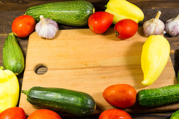 Food frame with fresh organic vegetables