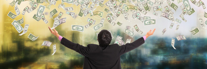 Businessman happiness after take money income