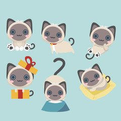 Vector collection of different Siamese cats.
