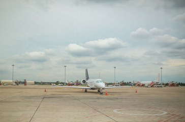 Fototapeta premium Jet airplane stop on the station