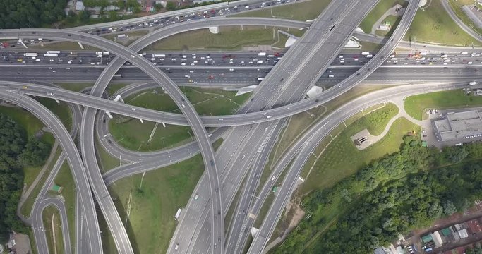 Aerial view of highway interchange.