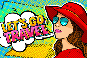 Let s go travel Message in pop art style - obrazy, fototapety, plakaty