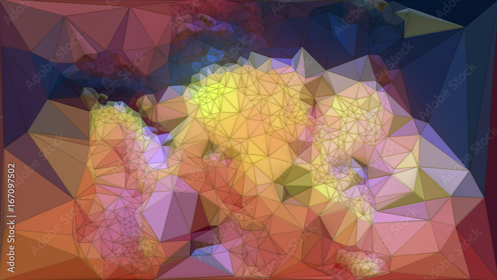 Poster Abstract colored polygonal triangular mosaic background. 3d rendering