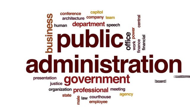 Public administration animated word cloud, text design animation.