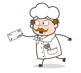 Cartoon Chef in Hurry to Deliver the Letter Vector Illustration