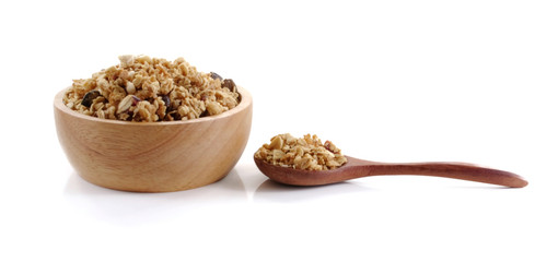 granola close up isolated on white background.