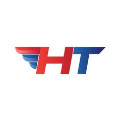 fast initial letter HT logo vector wing