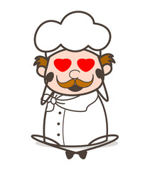 Cartoon Funny Chef Smiling Face with Heart-Eyes Vector