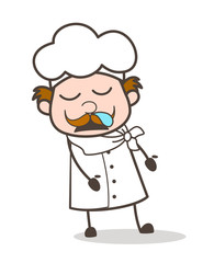 Cartoon Older Chef Sleepy Face Vector Illustration