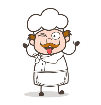 Cartoon Funny Chef Face with Tongue-Out