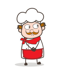 Cartoon Old Chef Frowning Face Vector Illustration