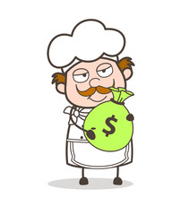 Cartoon Older Chef Showing Bundle of Money Vector Illustration