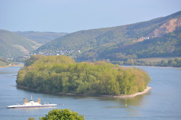 Obraz premium River rhine with ferry