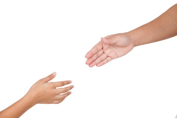 Hands is part of body woman and kid isolated for helping with white background.