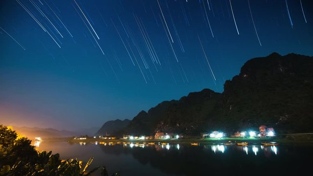 Timelapse of the river and starry sky in Phong Nha Ke Bang National Park, Vietnam