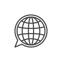 Language line icon, outline vector sign, linear style pictogram isolated on white. Globe inside speech bubble symbol, logo illustration. Editable stroke. Pixel perfect vector graphics