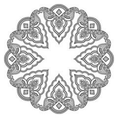 Circular pattern in the form of a mandala. Henna tatoo mandala. Mehndi style. Decorative pattern in oriental style. Coloring book page.