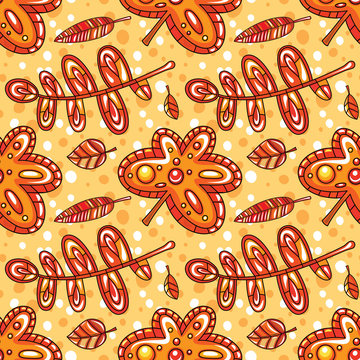 Autumn seamless pattern with fall leaves isolated on background. Abstract floral texture. Colorful cartoon backdrop. Template for fashion prints, seasonal sale,  social media. Vector design elements