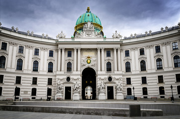 The Hofburg Palace in Vienna, ancient baroque imperial palace. Entrance of the Saint Michael wing in Michaelerplatz square