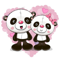 Naklejka premium Two Cute Cartoon Pandas