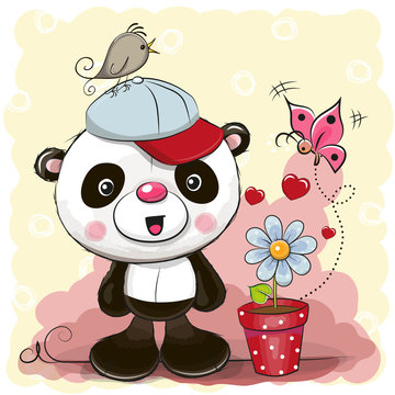 Cute cartoon Panda with flower