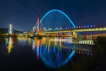 Fototapeta na wymiar Colorful bridge and reflection Expo Bridge in Daejeon, South Korea