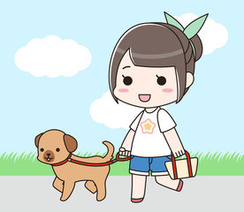 動物 ペット 犬 ワンちゃん 散歩 女の子