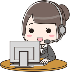 電話対応をするオペレーター コールセンター業務 女性