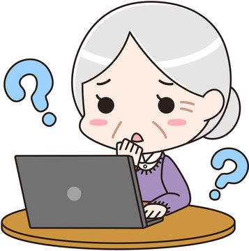ノートパソコンの使い方に困るシニア女性・高齢者・おばあちゃん