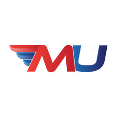 fast initial letter MU logo vector wing