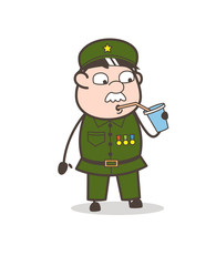 Cartoon Sergeant Drinking Energy Water Vector Illustration