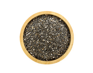 Sesame in wooden bowl, isolated on white background