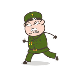 Cartoon Coward Sergeant Running Vector Illustration