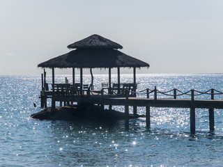 A gazebo at the end of a wooden jetty on the island of Ko Kut, eastern Thailand