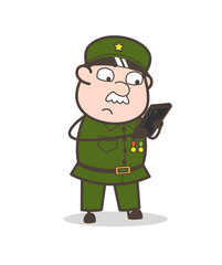 Cartoon Sergeant Typing Message Vector Illustration