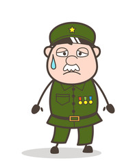 Cartoon Upset Sergeant Face with Sweat Vector Illustration