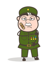 Cartoon Sergeant Injured Face with Bandage Vector Illustration