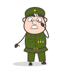 Cartoon Sergeant Showing Eyes for Medical Checkup Vector Illustration