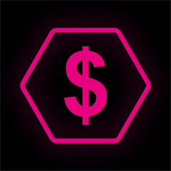 Neon Button Polygon - Dollar Währung
