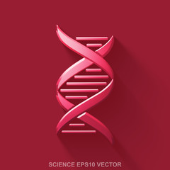 Flat metallic Science 3D icon. Red Glossy Metal DNA on Red background. EPS 10, vector.