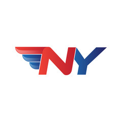 fast initial letter NY logo vector wing