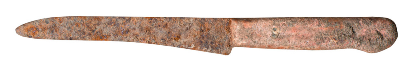 Ancient rusty knife isolated on white background