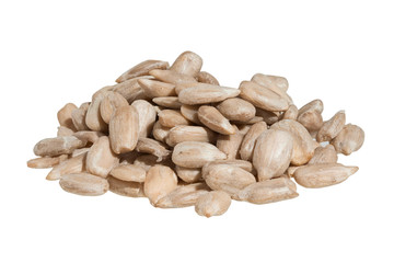 Peeled sunflower seeds isolated on white background