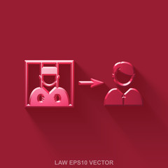 Flat metallic law 3D icon. Red Glossy Metal Criminal Freed on Red background. EPS 10, vector.