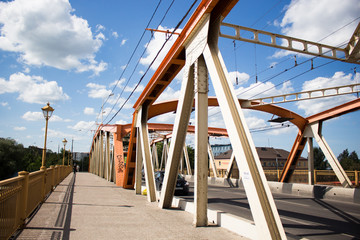 yellow orange bridge on blue sky background2