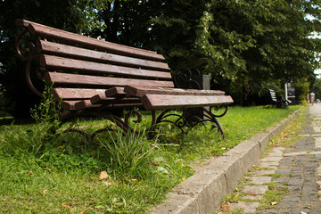 old wooden bench wrought iron