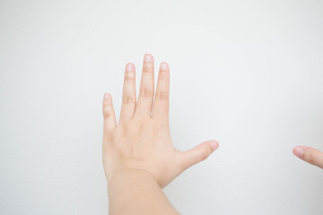 female hand on the white background