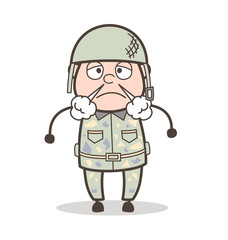 Cartoon Aggressive Army Man Expression Vector Illustration
