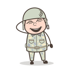 Cartoon Laughing Expression of Funny Army Man Vector Illustration
